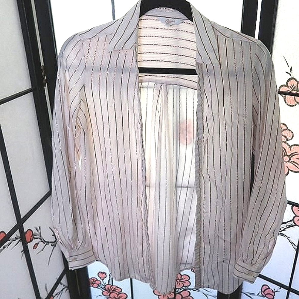 Candie's White Rose Gold Stripped Button Down Shirt Size XS